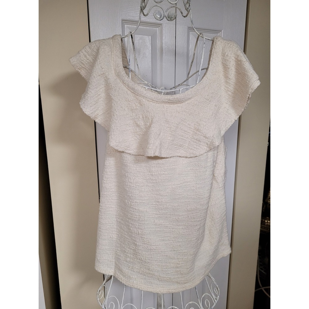 Dolan Left Coast Collection Louisa Ruffled Top Ivory Boucle Knit Blouse Size L - Picture 6 of 9